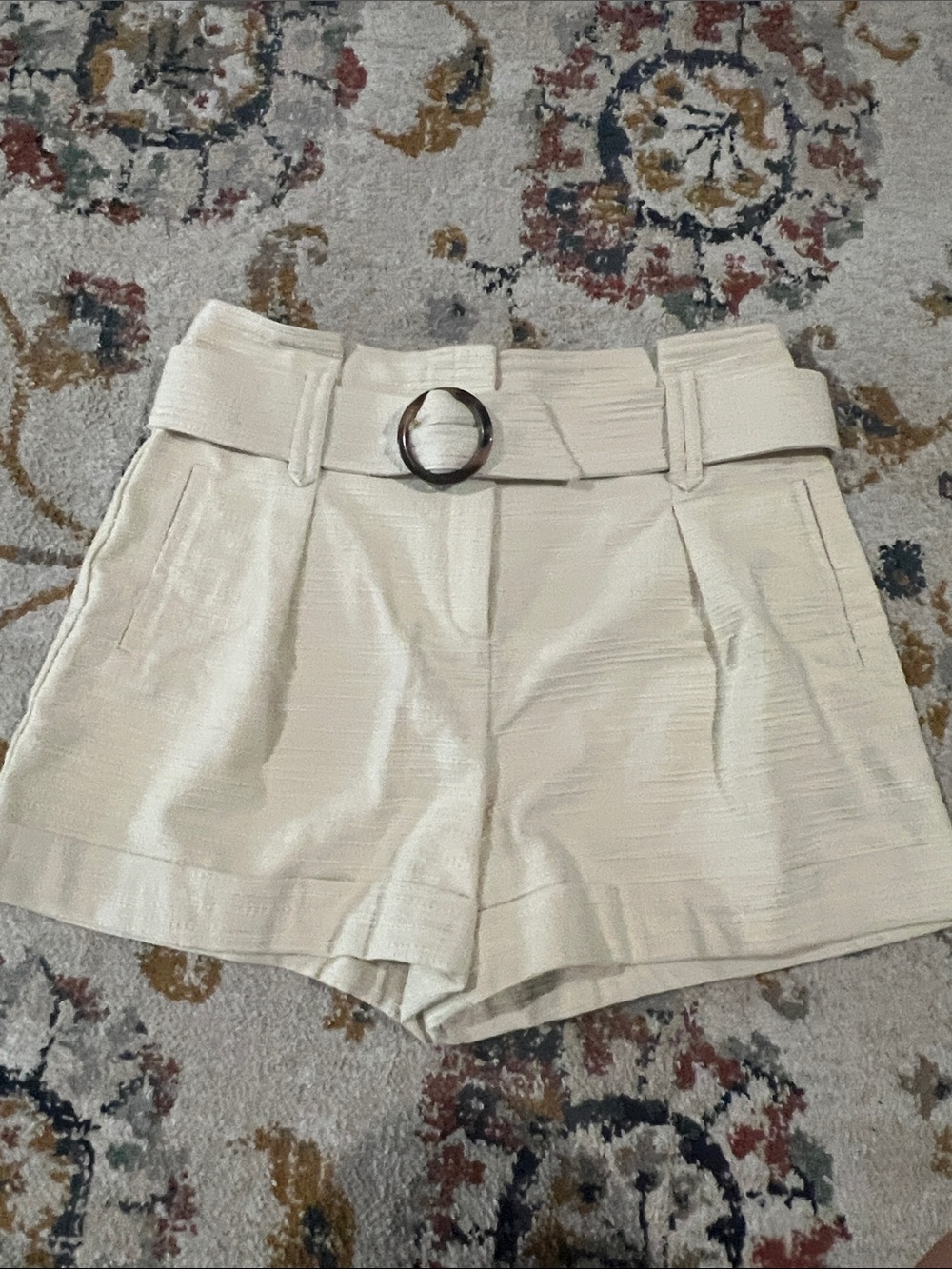 Sezane Cream High-Waist Shorts with Belt